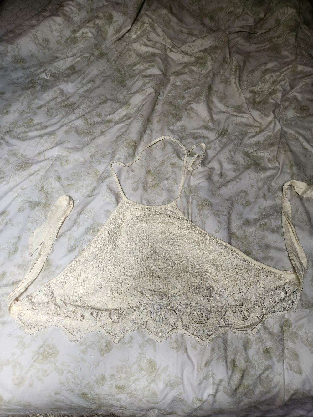 Express Cream Crochet Halter Open Back Top